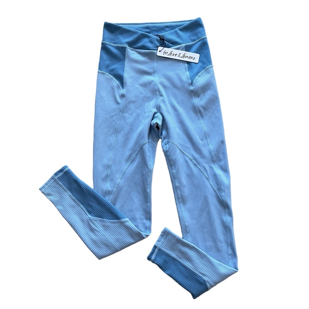 For Love & Lemons Ella Blue Ribbed Leggings Yoga Pants Women’s Size XS | NWT